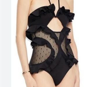 Zimmermann Allia cutout ruffled one piece swimsuit - black Size US 4-6